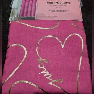 Juicy Couture Pink and Gold Heart Shower Curtain with Hooks